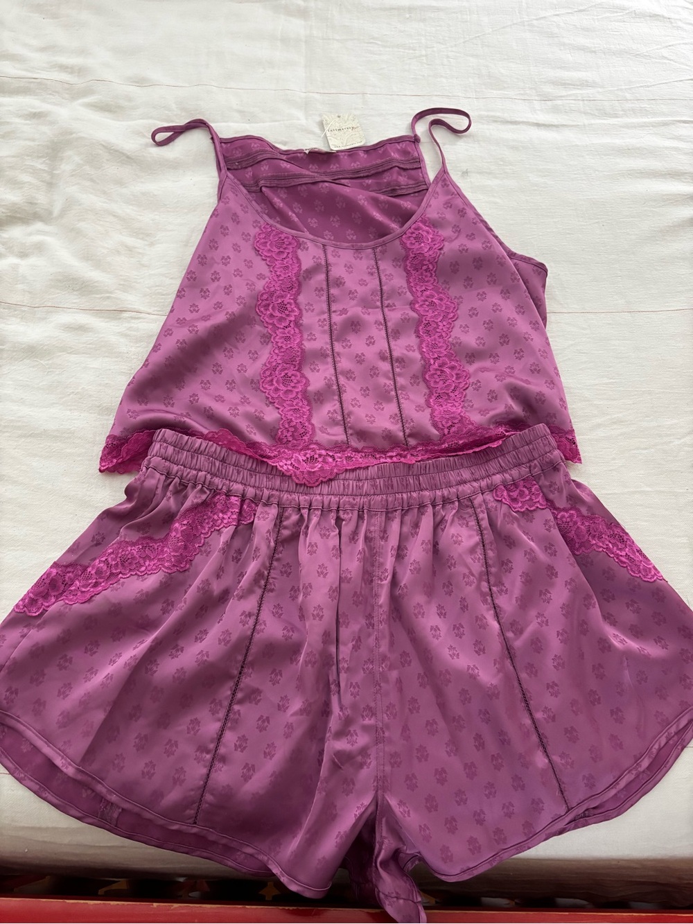 Free People intimately Plum Satin Lace Cami & Shorts Set